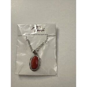 Toni Red Agate Stone Pendant Necklace New D11